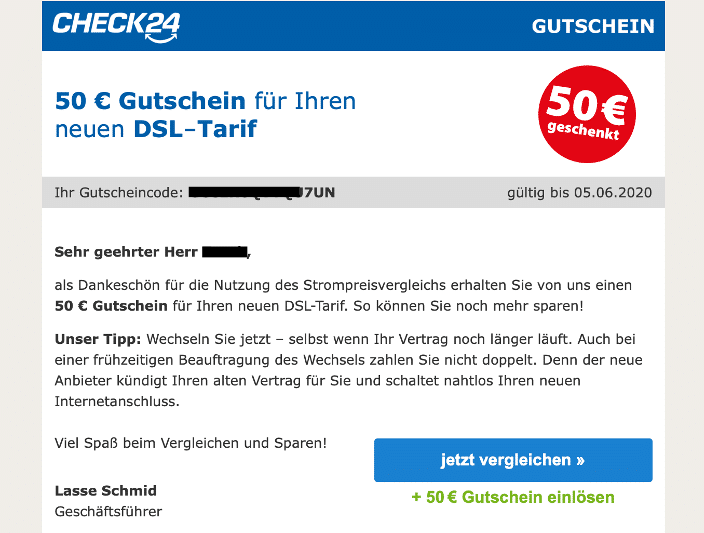 Cross-Selling Beispiel von Check24 - Lead Nurturing